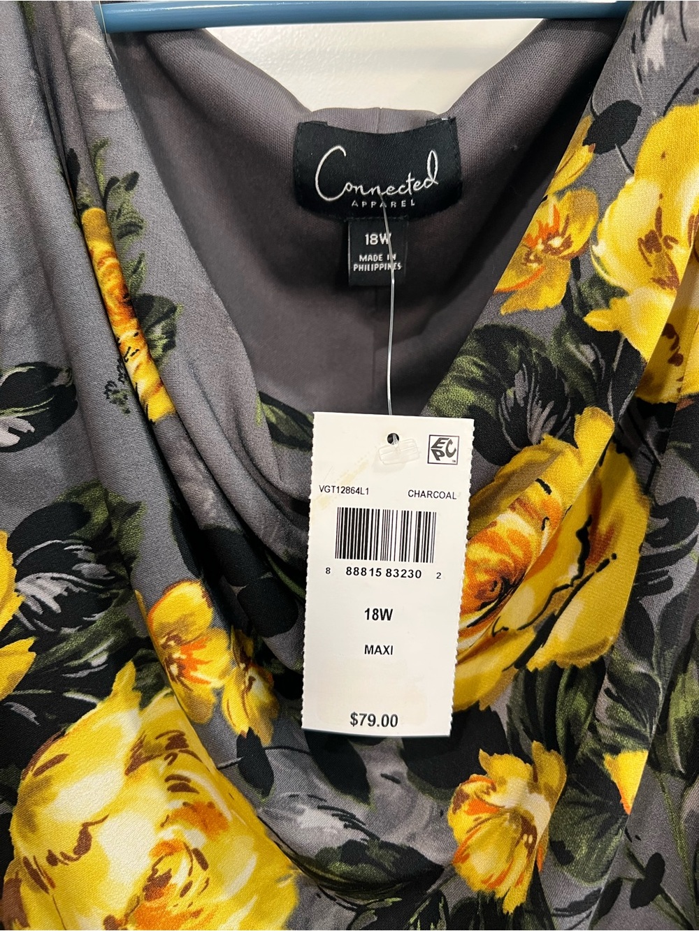 Dark Grey Maxi Dress with Yellow Rose Floral Print New / Fall / Formal / Date - Picture 4 of 12